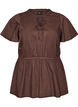 Baumwollbluse mit Bindeband und elastischer Taille, Braun, Packshot image number 0