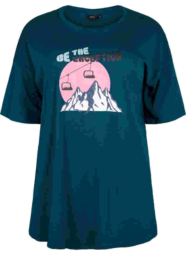 Baumwoll-T-Shirt mit Print, Deep Teal/Sea Pink, Packshot image number 0