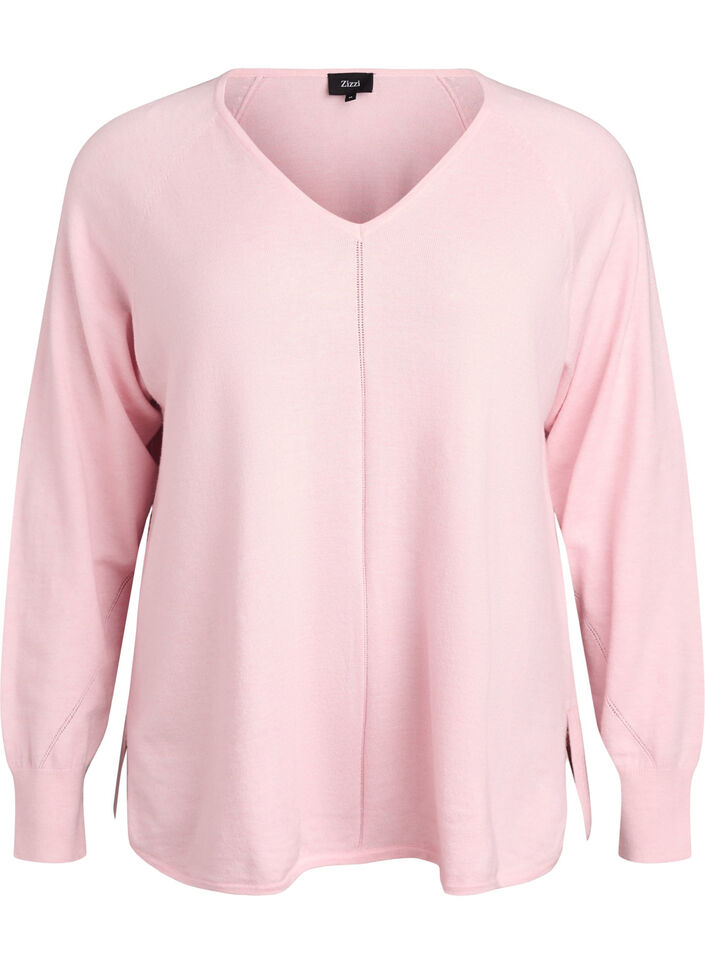 Bluse aus Feinstrick mit V-Ausschnitt und Detail auf der Vorderseite, Pink, Packshot image number 0