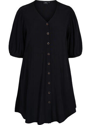 Kleid mit Knöpfen und 3/4-Ärmeln, Black, Packshot image number 0