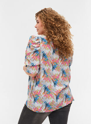 Bluse aus Viskose mit Print und Puffärmeln, Gray Dawn AOP, Model image number 1