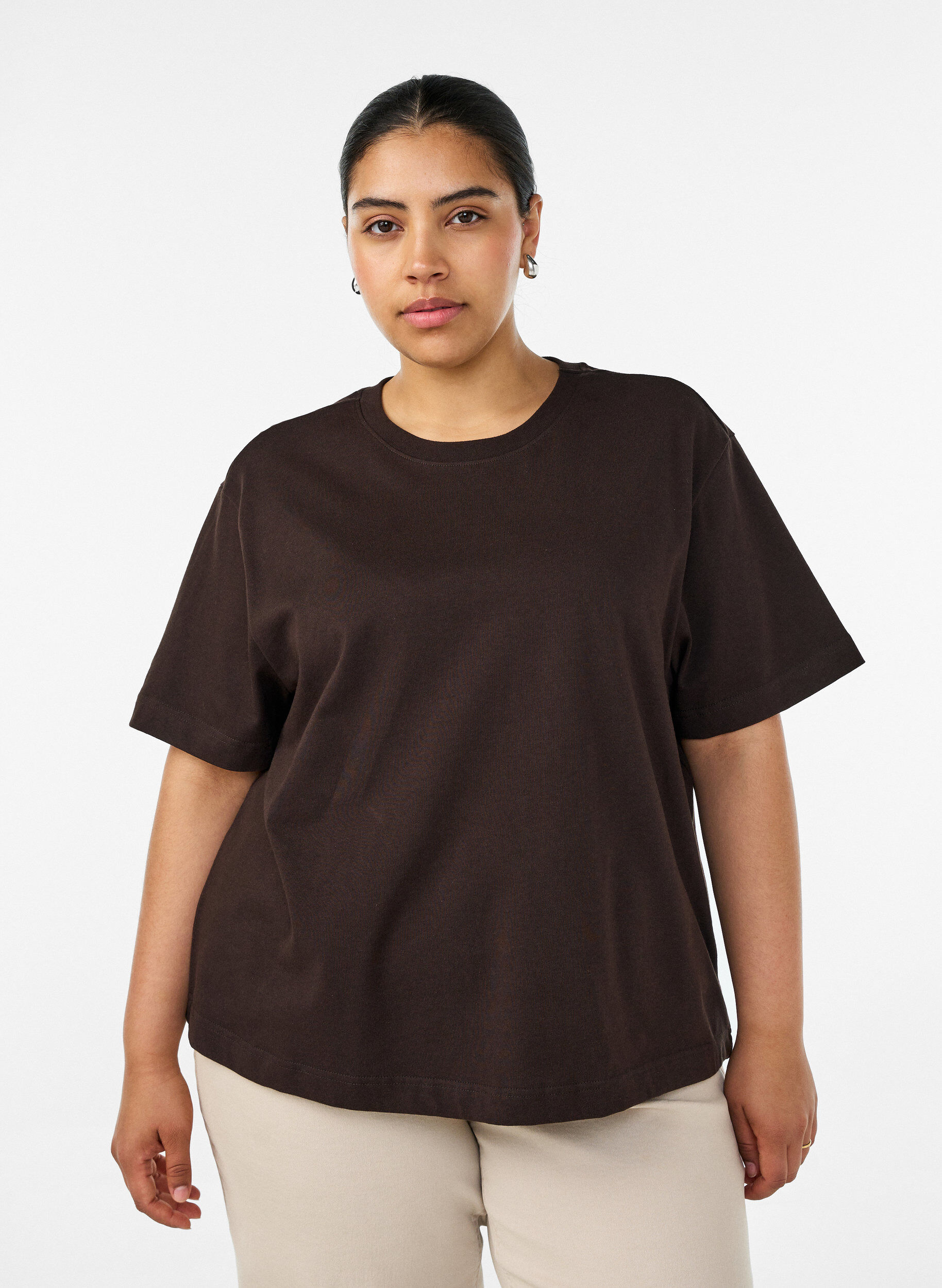 ZizziKastiges T-Shirt aus Baumwolle, Braun, Model image number 0