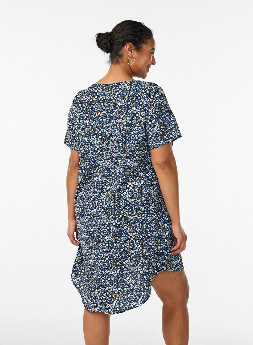 Kleid mit Aufdruck und kurzen &Auml;rmeln, Blau, Model image number 2