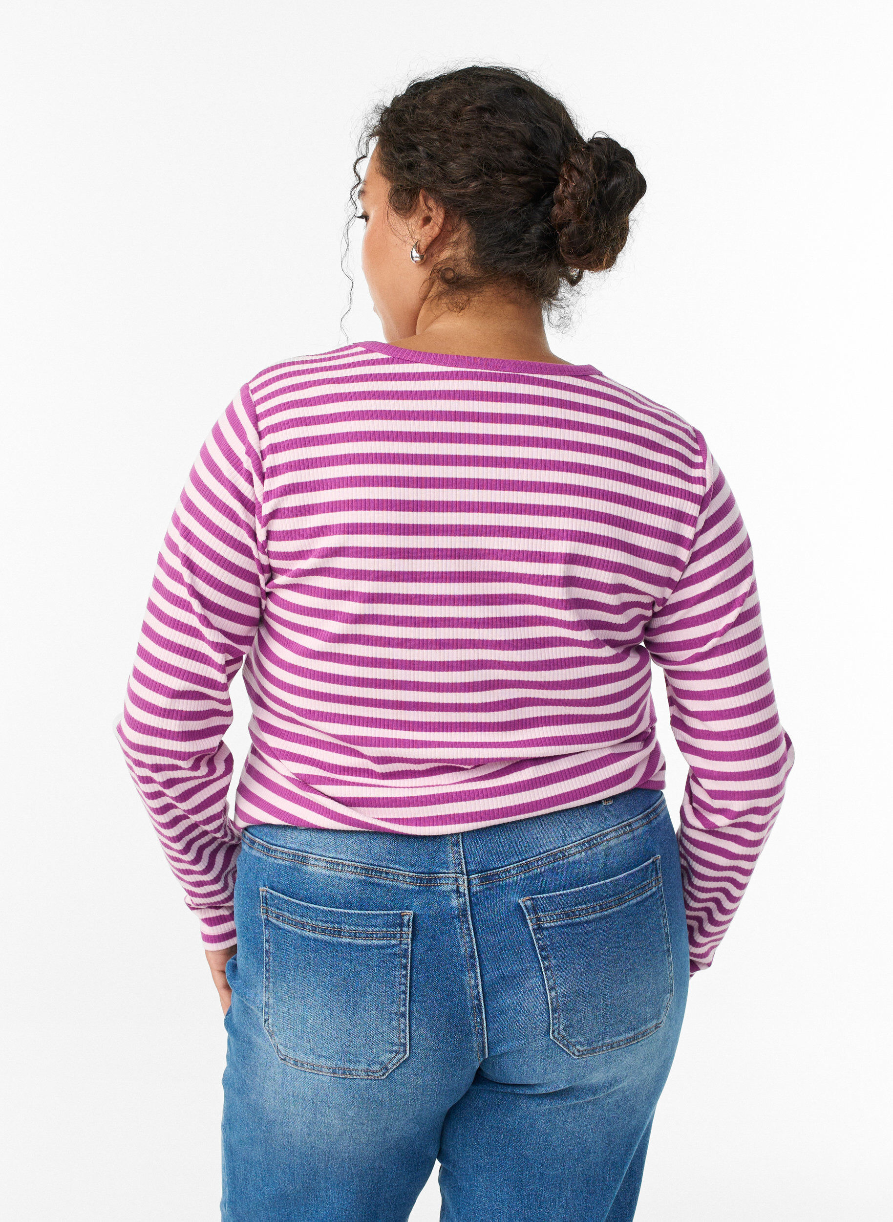 ZizziGestreifte Bluse mit langen &Auml;rmeln, Lila, Model image number 2