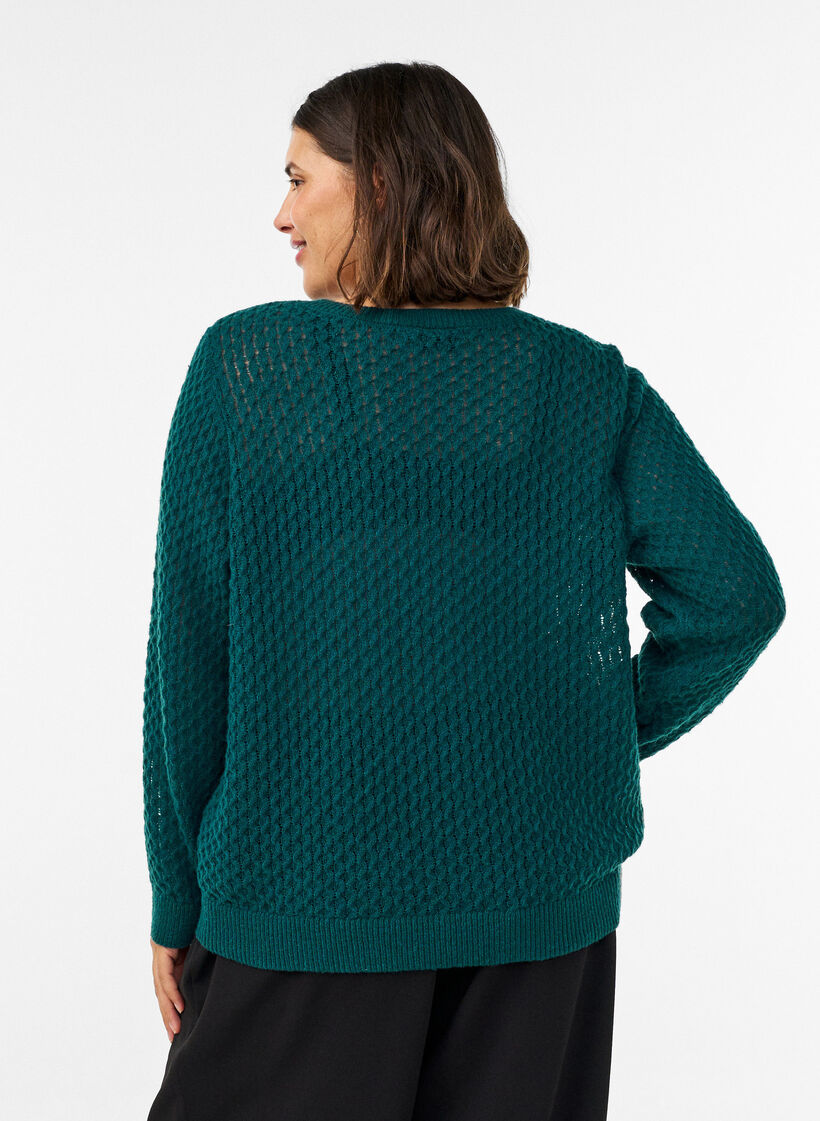 Strickbluse mit strukturiertem Lochmuster, Gr&uuml;n, Model image number 2