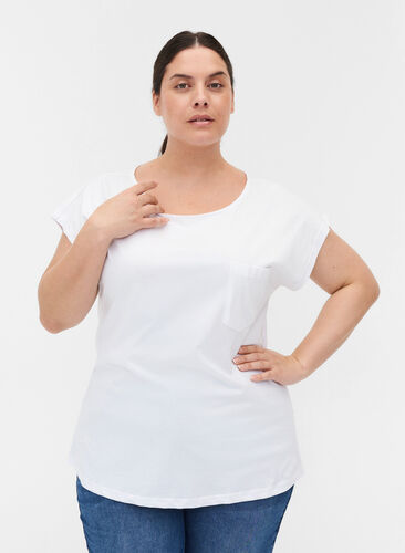 T-Shirt mit Brusttasche aus Bio-Baumwolle, Bright White, Model image number 0