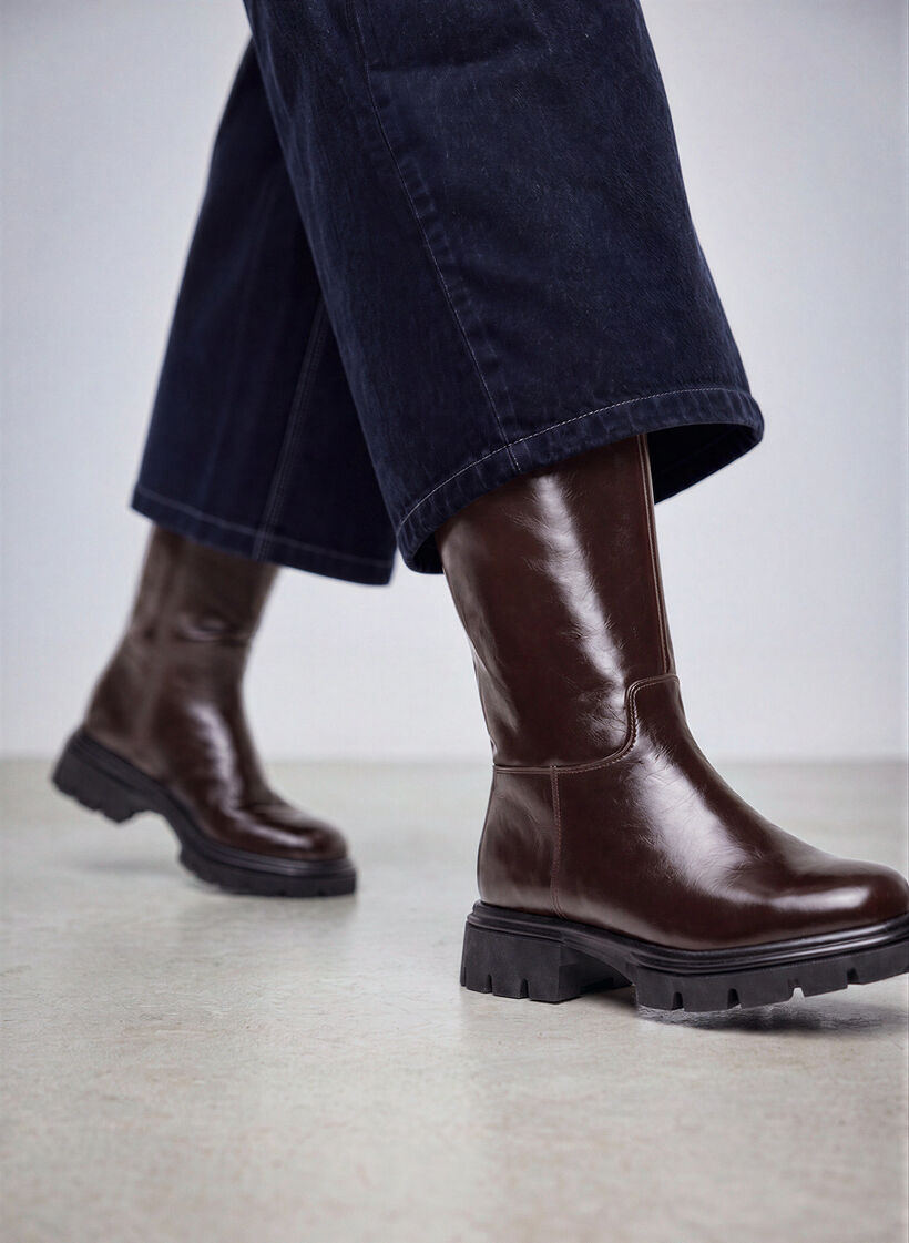 Langschaftstiefel mit leichter Crackle-Optik, Braun, Image
