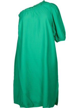 One-Shoulder-Kleid aus Viskose, Deep Mint, Packshot image number 0