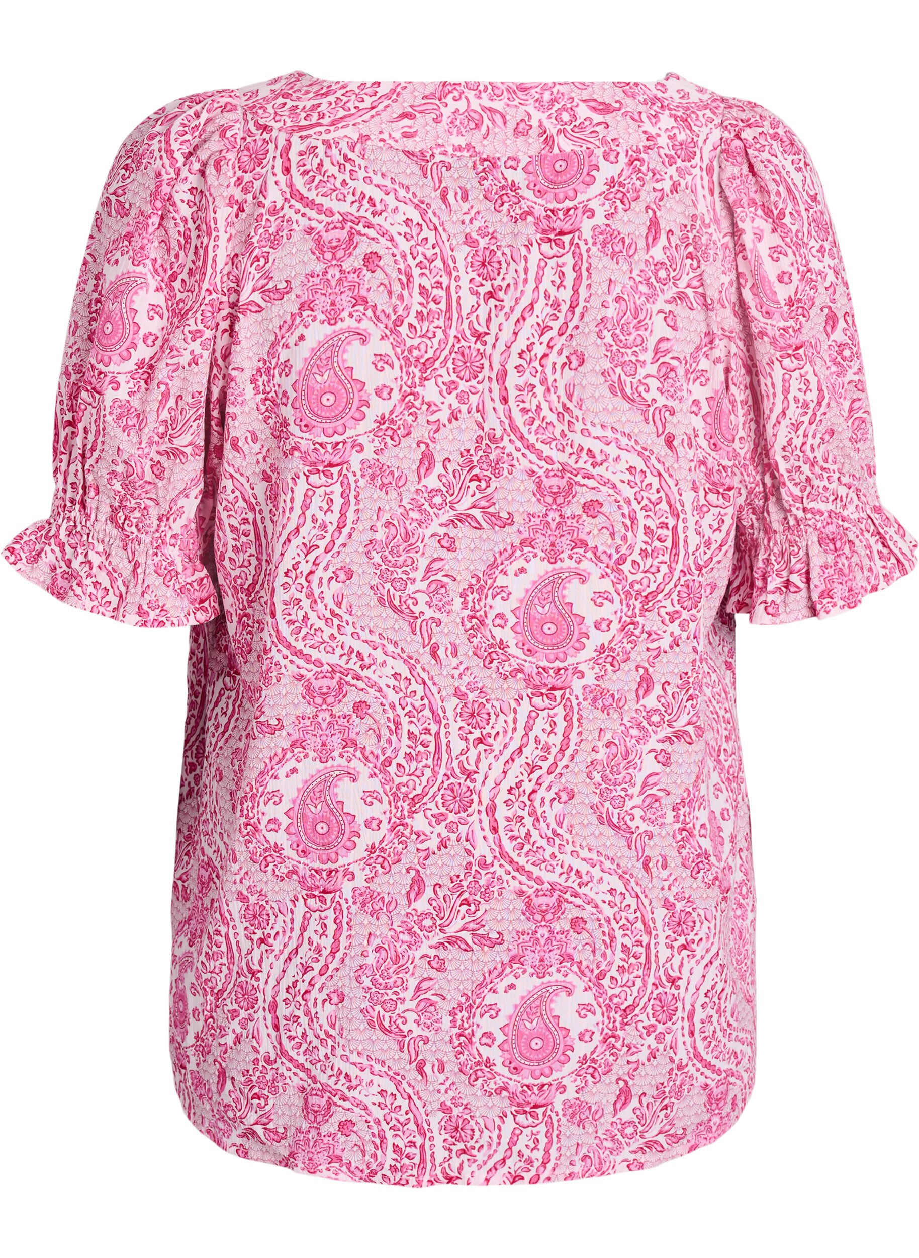 ZizziViskose-Bluse mit Paisley-Print und eckigem Ausschnitt, Pink, Packshot image number 1