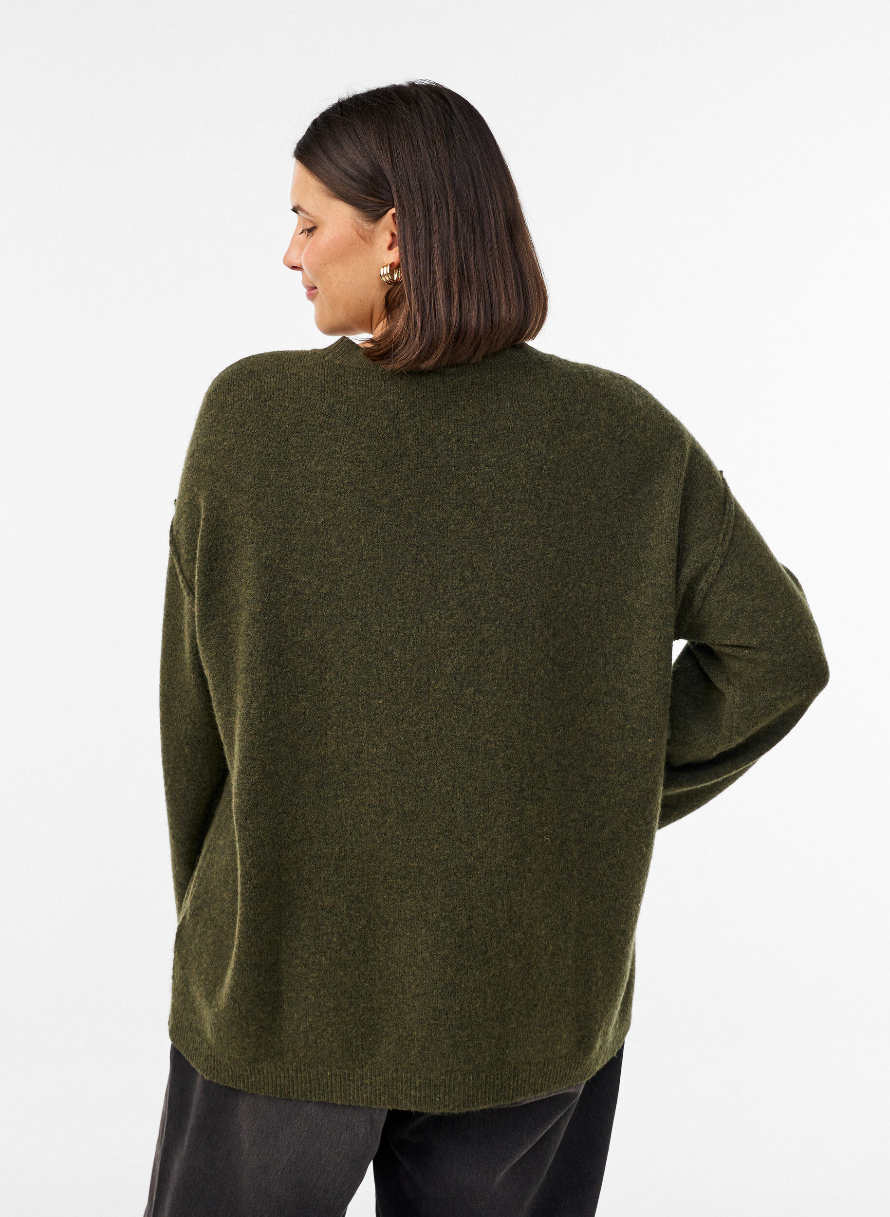 ZizziLockerer Strickpullover mit Kontrastn&auml;hten, Gr&uuml;n, Model image number 2