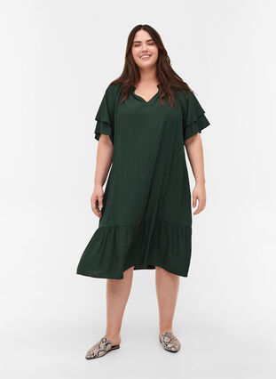 Kurzarm Kleid mit A-Line und Taschen, Scarab, Model image number 2