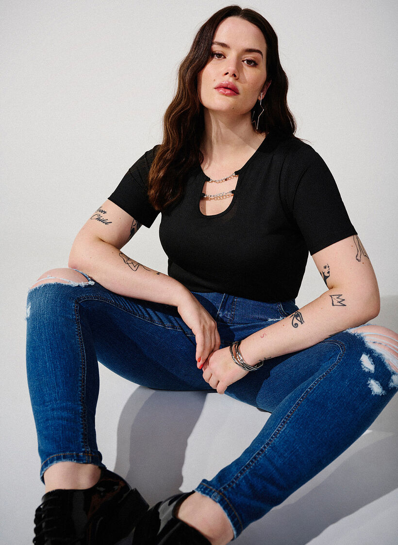 Slim-Fit-Jeans mit Abriebdetails, Blue Denim, Image image number 0