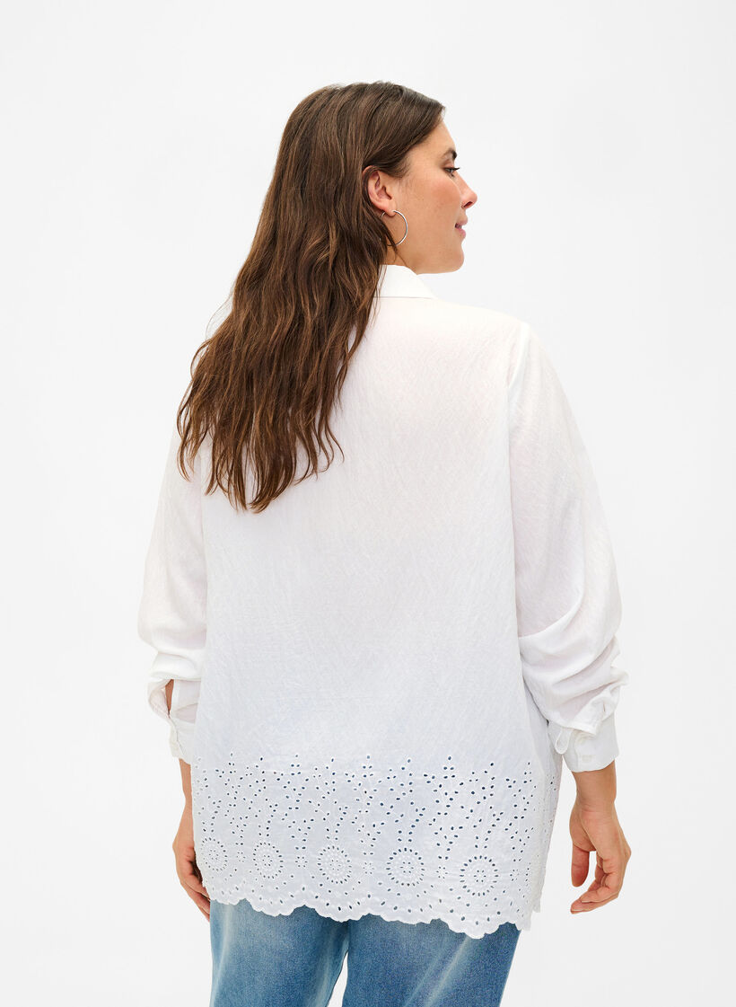 Viskoseshirt mit Lochstickerei, Bright White, Model image number 1