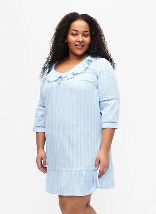 Kleid aus Baumwoll-Viskose-Mix mit 3/4-Ärmeln, Chambray Blue, Model image number 0