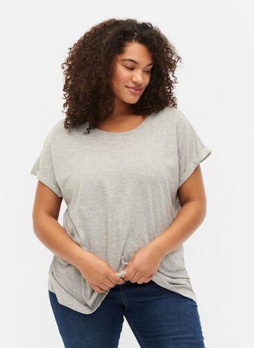 Kurzärmeliges T-Shirt aus einer Baumwollmischung, Heather Grey Mél, Model image number 0