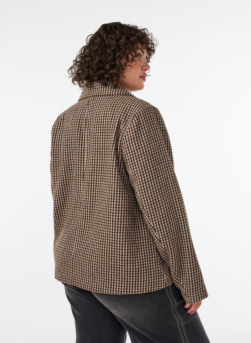 Karierter Kurzmantel mit zweireihiger Knopfleiste, Braun, Model image number 2