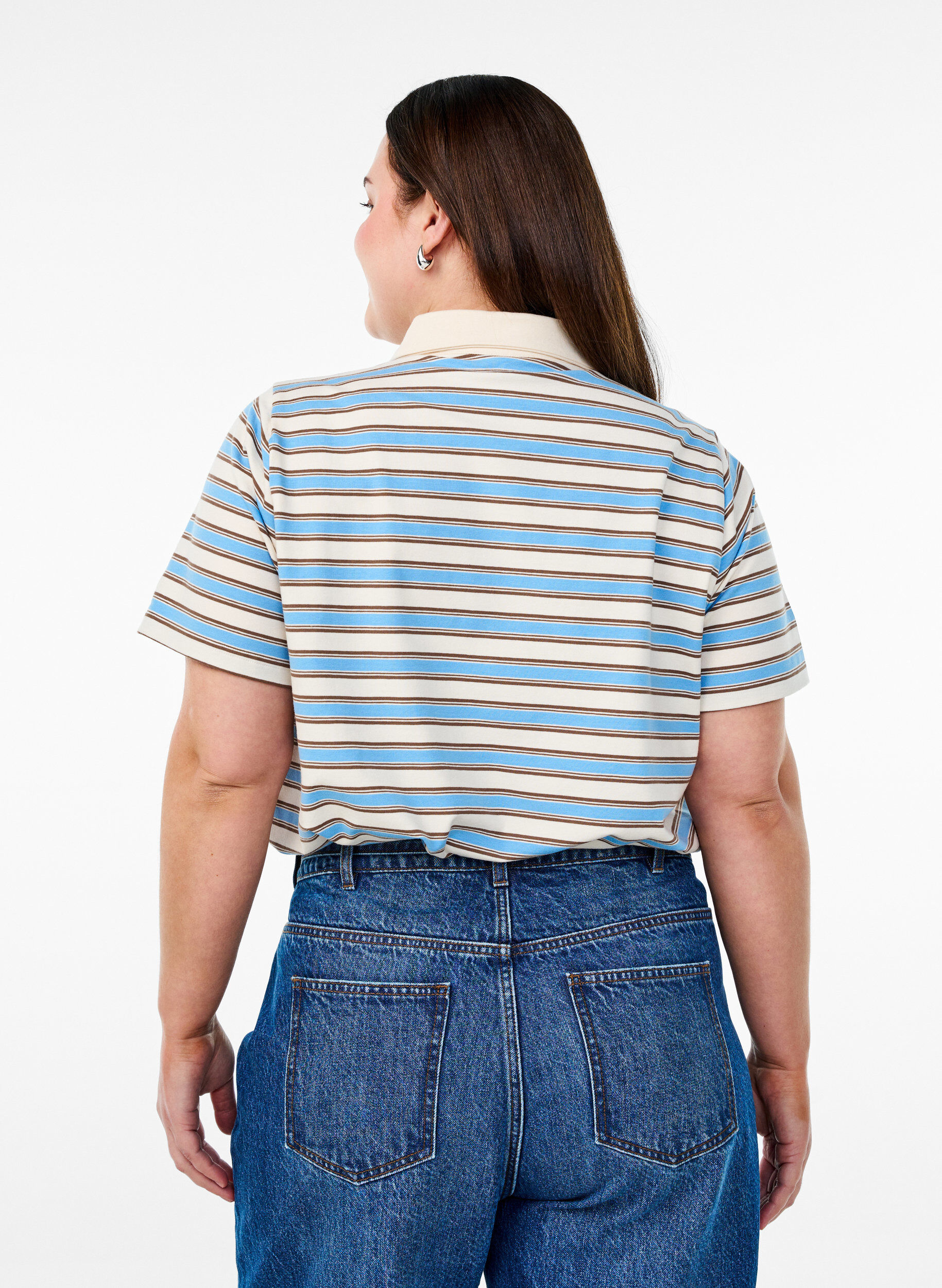 ZizziPoloshirt mit Streifen und kurzen &Auml;rmeln, Blau, Model image number 2