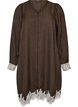 Knielanges Kleid mit Nadelstreifen und Spitzenbesatz, Braun, Packshot image number 0