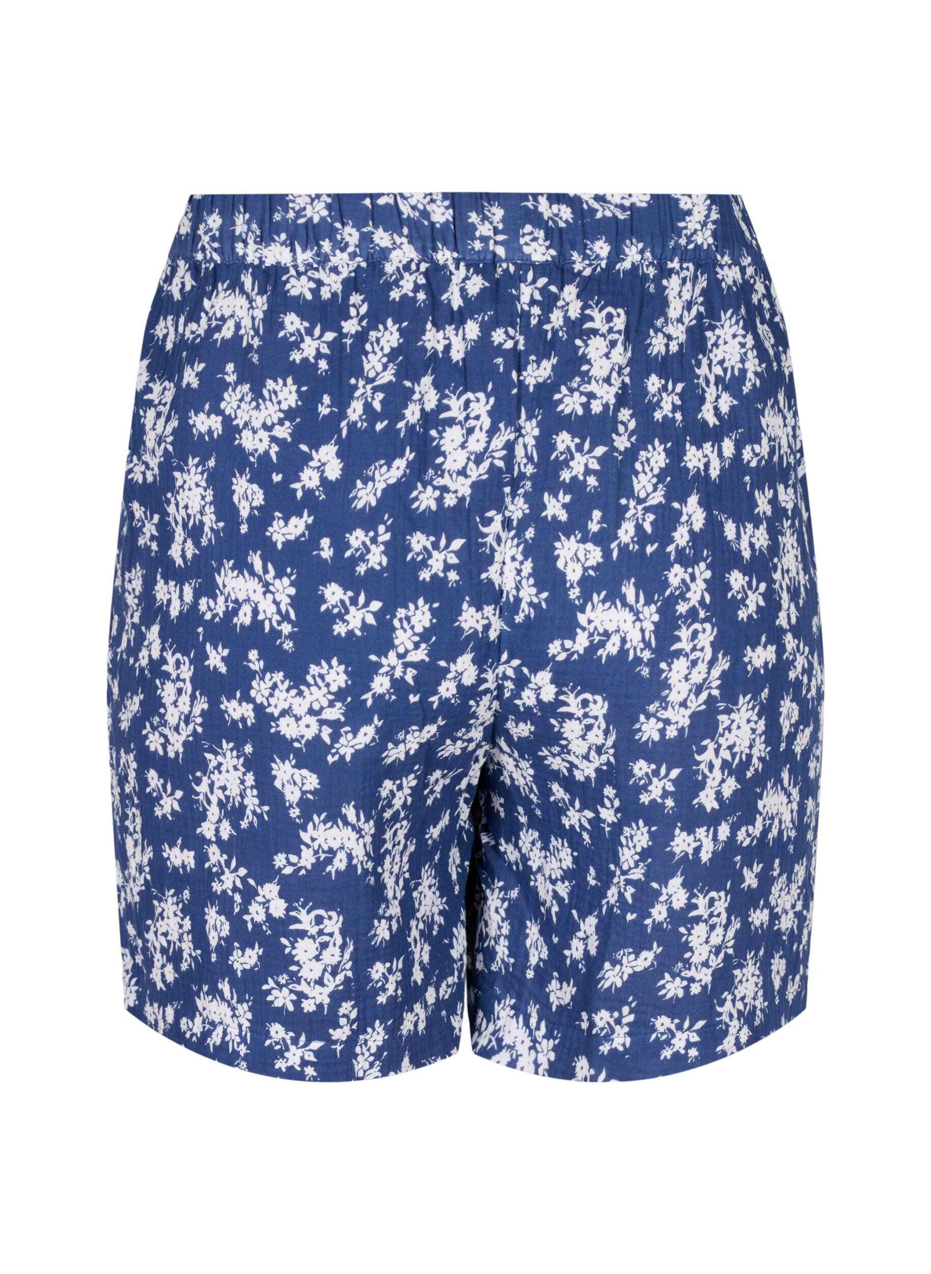 ZizziFlorale Pyjamashorts aus Baumwolle, V. Indigo Flower AOP, Packshot image number 1