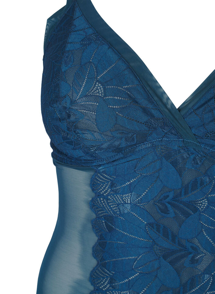 Body aus Spitze und Mesh, Blau, Packshot image number 2