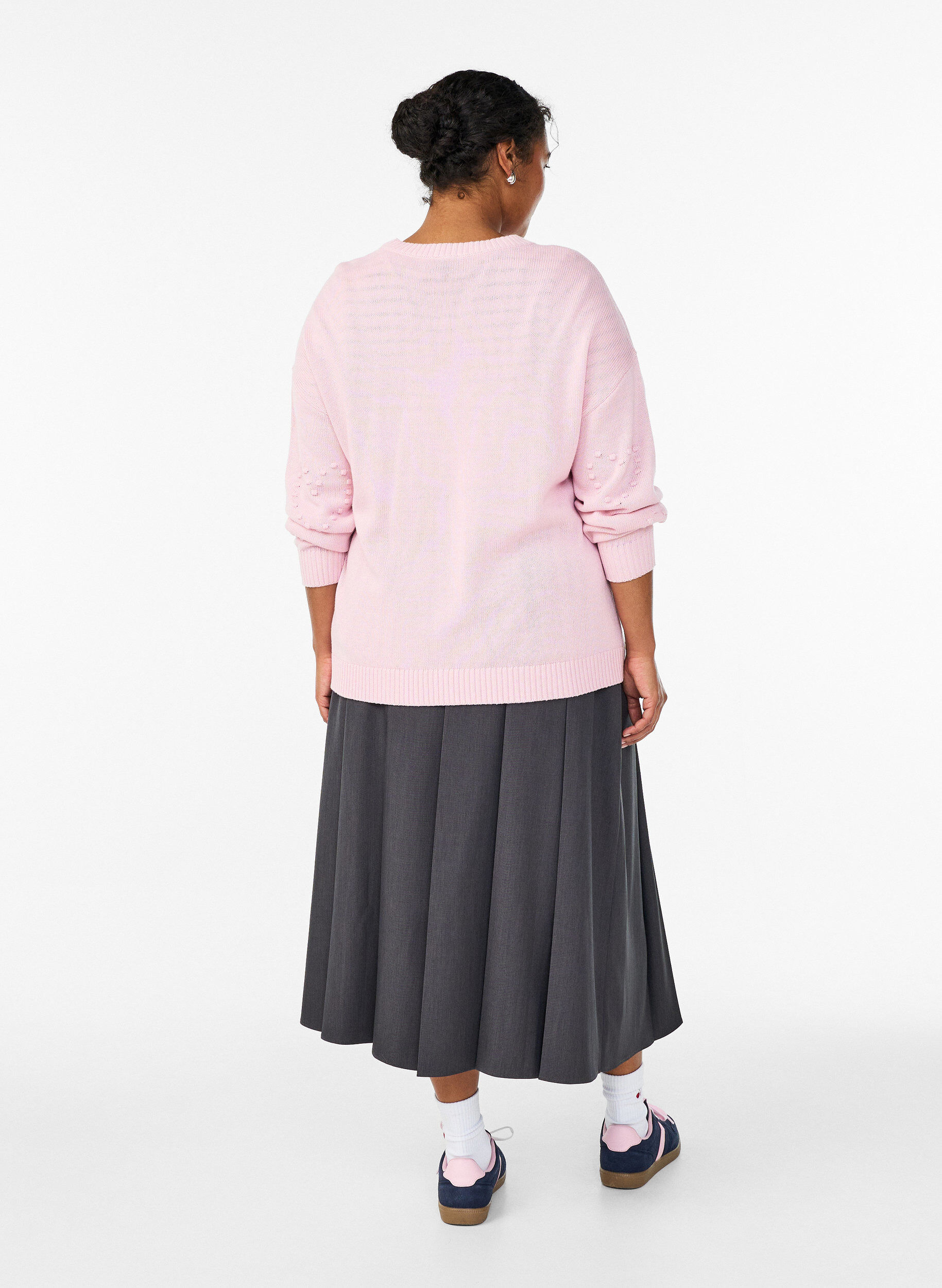 ZizziMidirock mit breiten Falten, Grau, Model image number 1