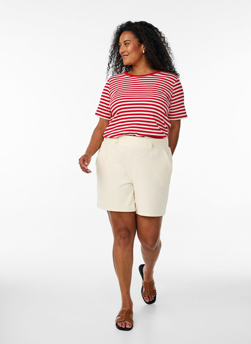 Gestreiftes T-Shirt mit gerippter Struktur, Rot, Model image number 1