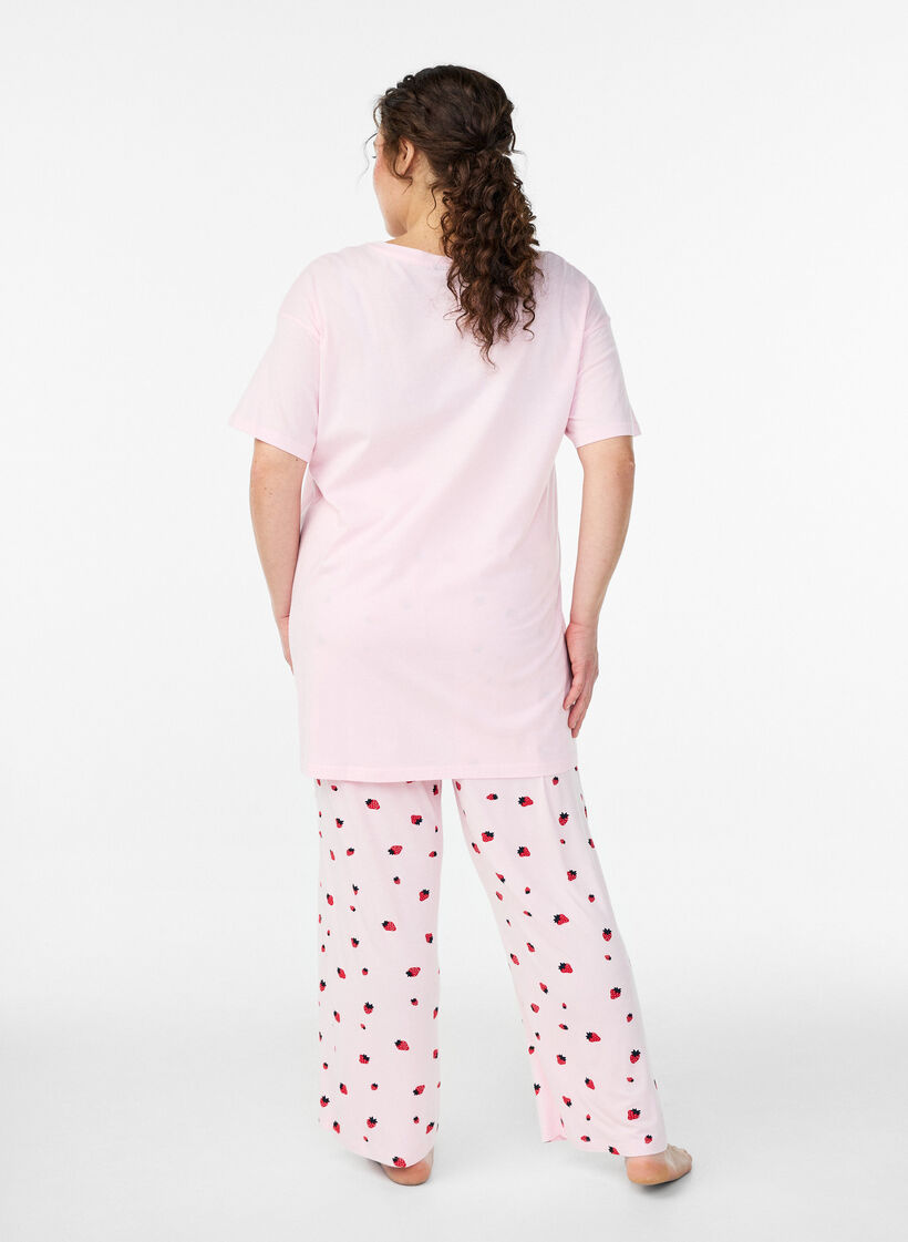Pyjamahose aus weichem Jersey mit hoher Taille und Frucht-Print, Rot, Model image number 1