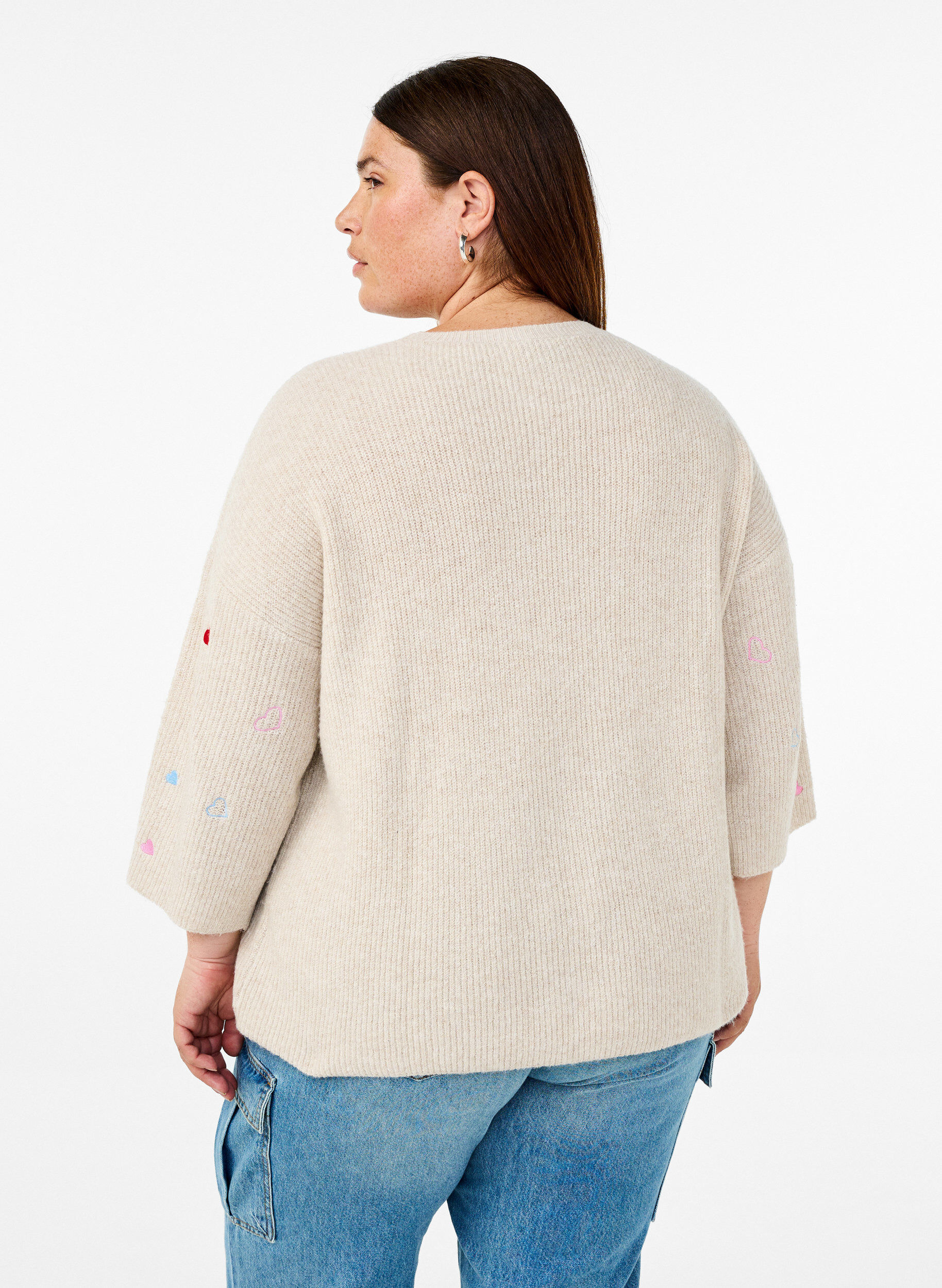 ZizziStrickbluse mit Herzen und 3/4-&Auml;rmeln, Beige, Model image number 2