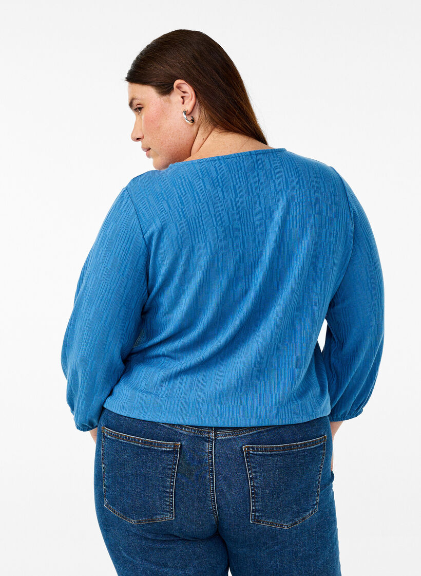 Bluse mit Struktur und 3/4-Ärmeln, Blau, Model image number 2