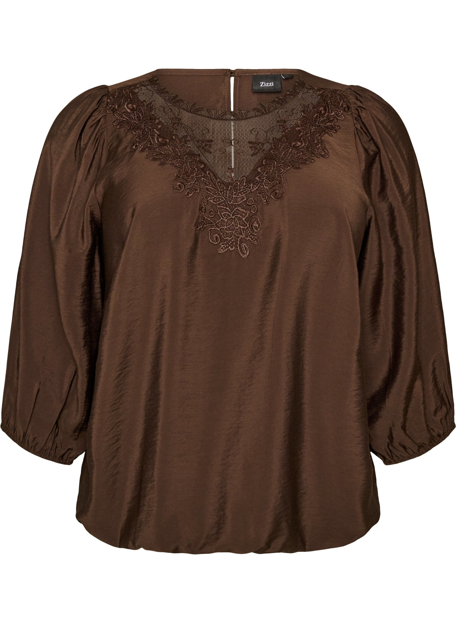 ZizziBluse aus Spitze mit 3/4-&Auml;rmeln, Braun, Packshot image number 0