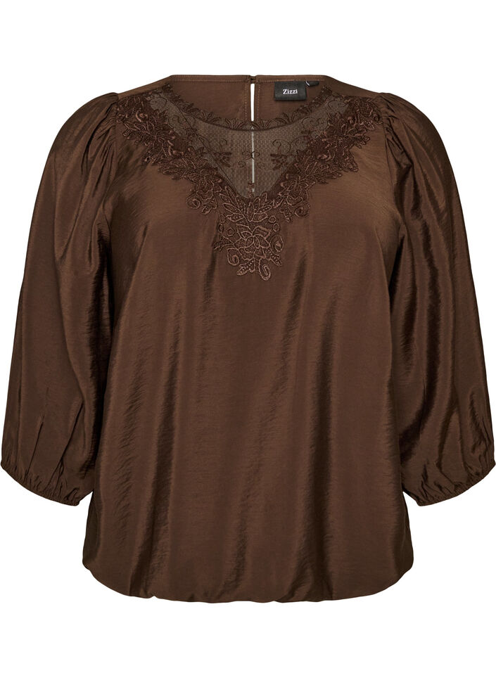 Bluse aus Spitze mit 3/4-&Auml;rmeln, Braun, Packshot image number 0