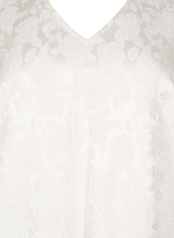Knielanges Kleid aus Jacquard mit kurzen Ärmeln, Whisper White, Packshot image number 2