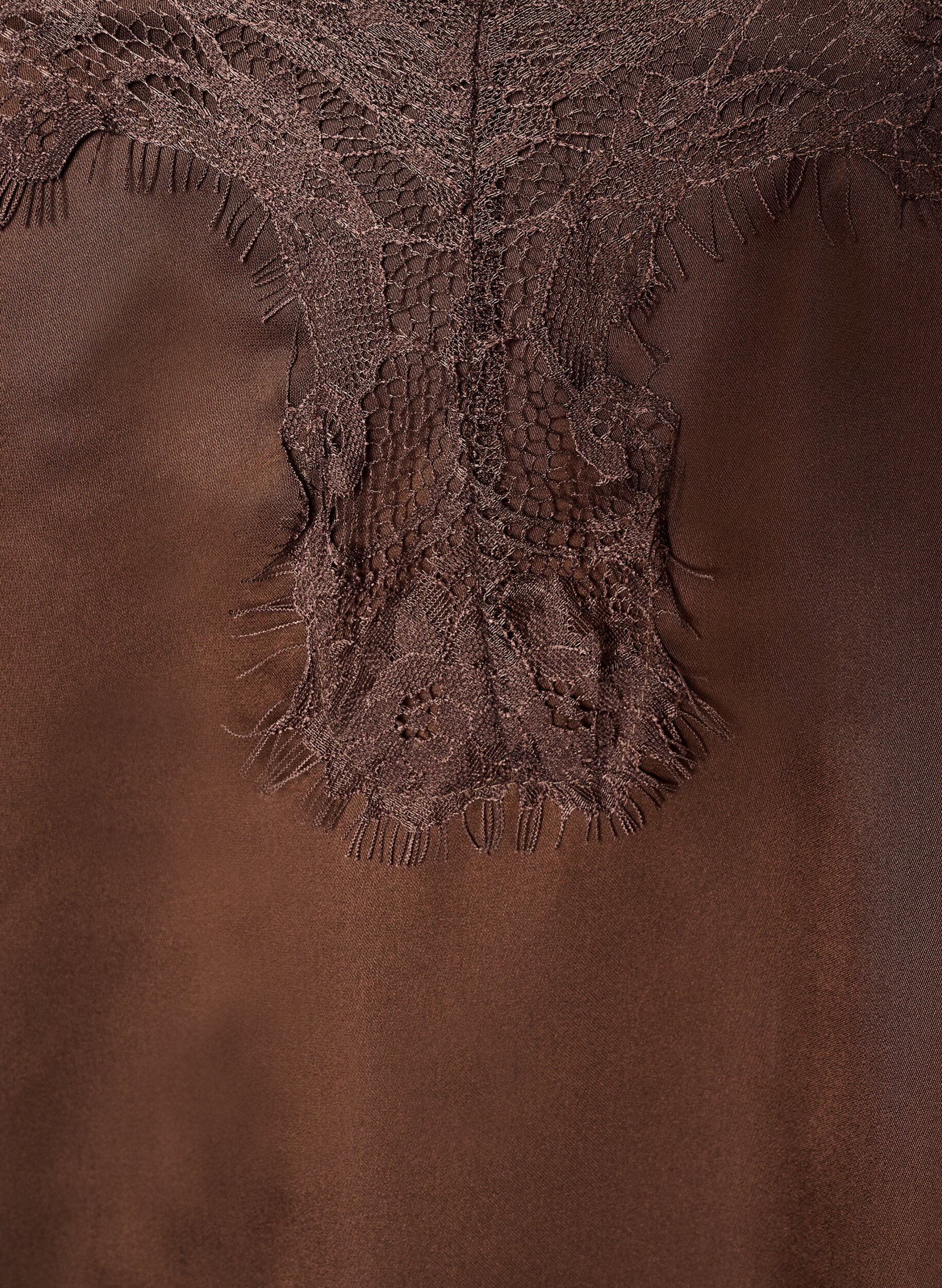 ZizziKleid aus Satin mit Spitze und asymmetrischem Saum, Braun, Packshot image number 2