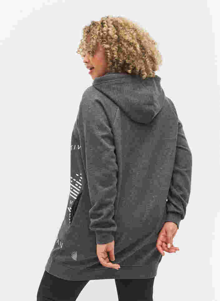 Langes Sweatshirt mit Kapuze und Printdetails, Dark Grey Melange, Model