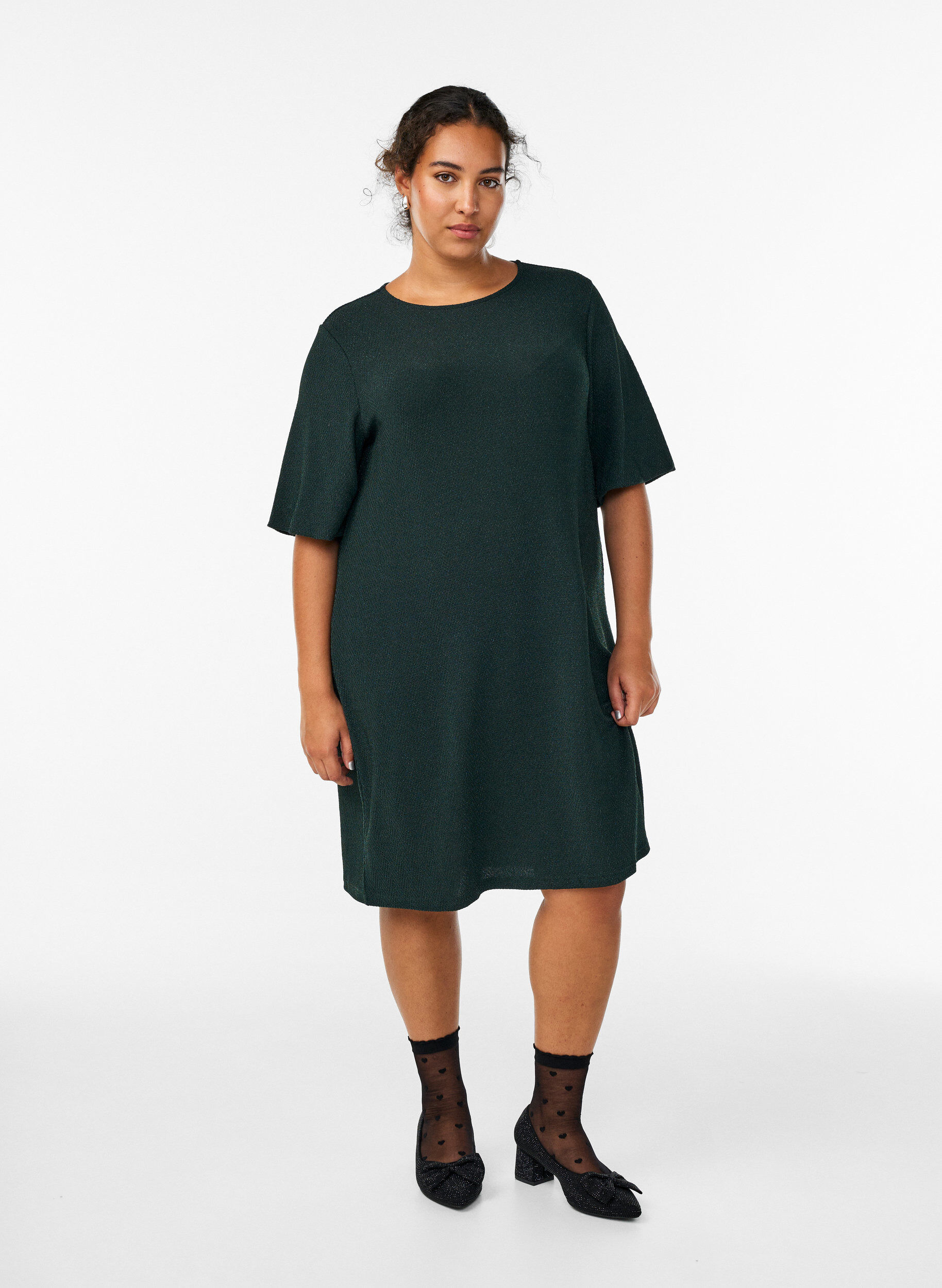 ZizziKurzes Kleid mit Glitzermuster, Gr&uuml;n, Model image number 1