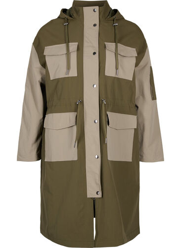 Kontrastfarbene Jacke mit Taschen, Dark Olive Comb., Packshot image number 0
