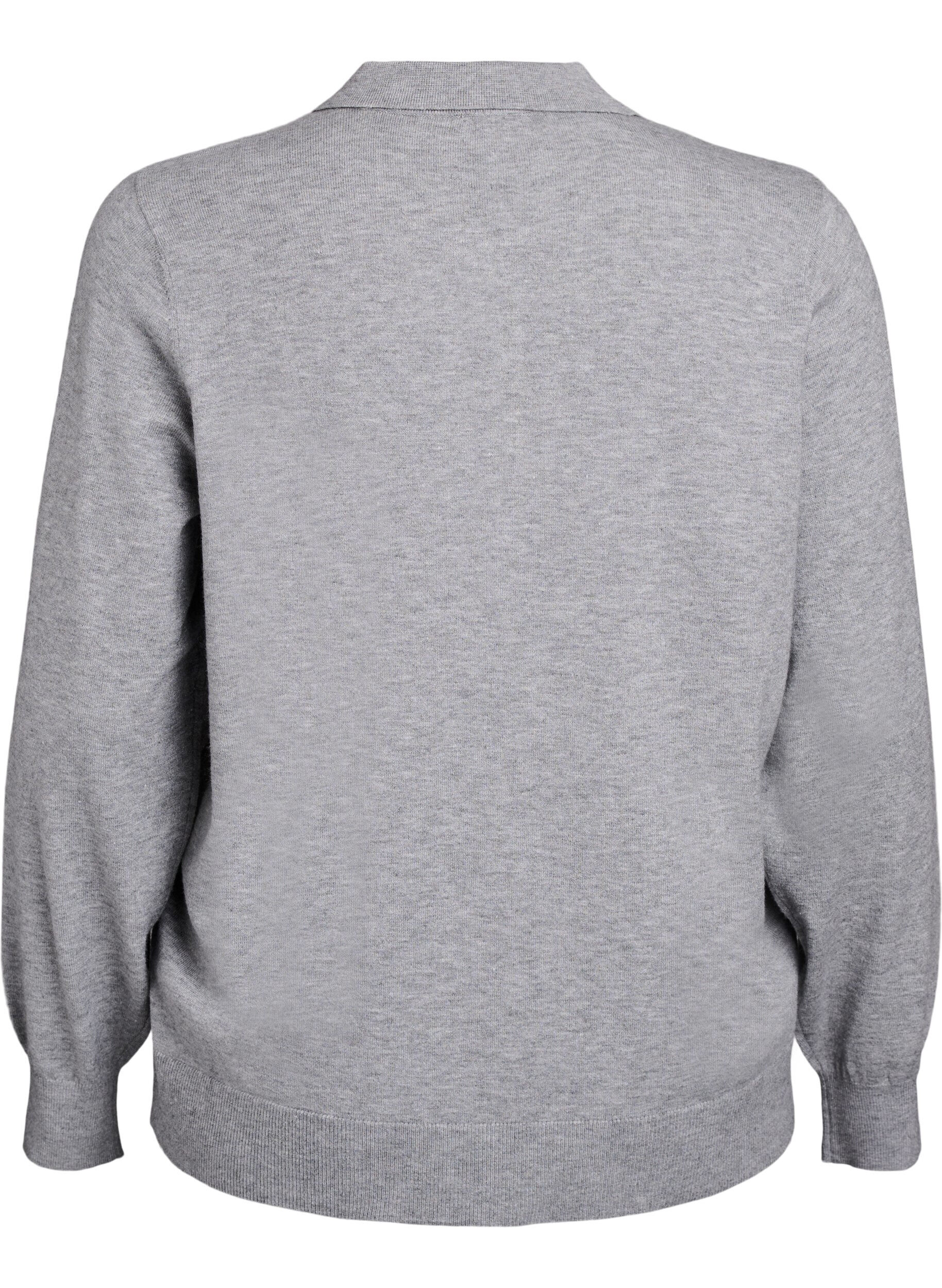 ZizziStrickbluse mit Kragen, Grau, Packshot image number 1