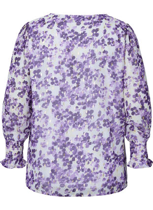 Geblümte Bluse mit langen Ärmeln und V-Ausschnitt, Beige/Purple Flower, Packshot image number 1