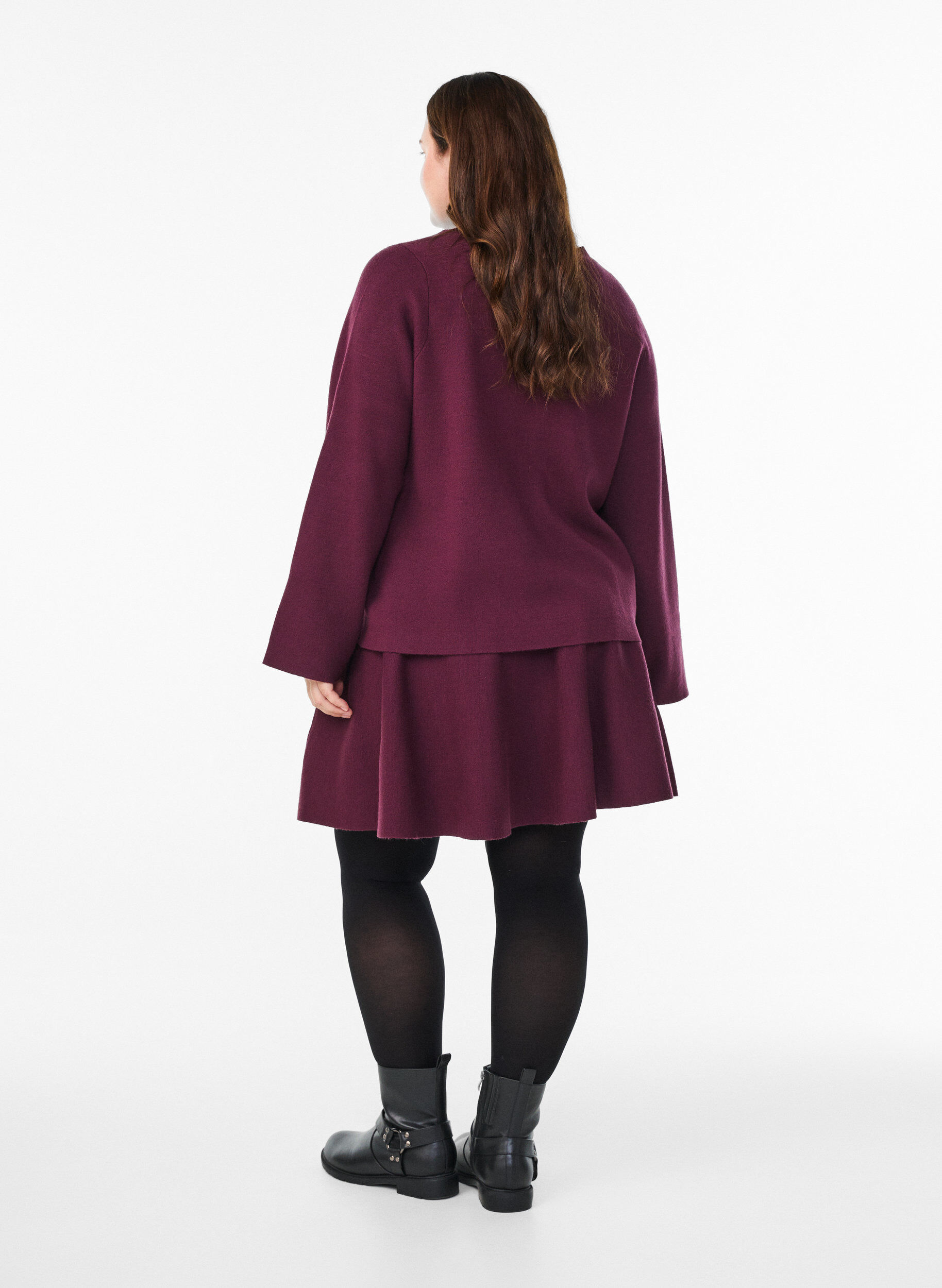 ZizziKurzer Strickrock in A-Linie, Dunkles Bordeaux, Model image number 2
