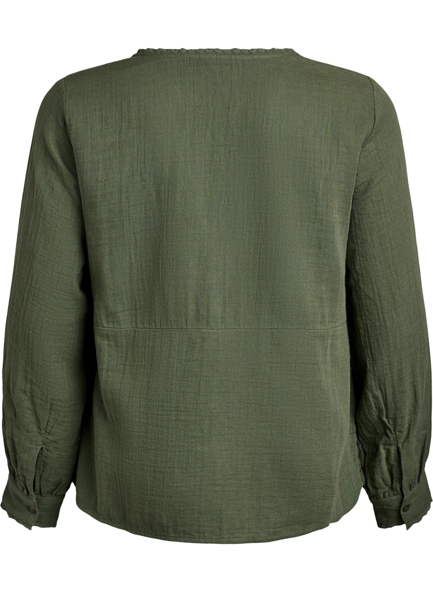 ZizziBaumwoll-Musselinbluse mit H&auml;keldetails, Gr&uuml;n, Packshot image number 1