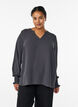 Bluse mit Smockb&uuml;ndchen und V-Ausschnitt, Grau, Model image number 0