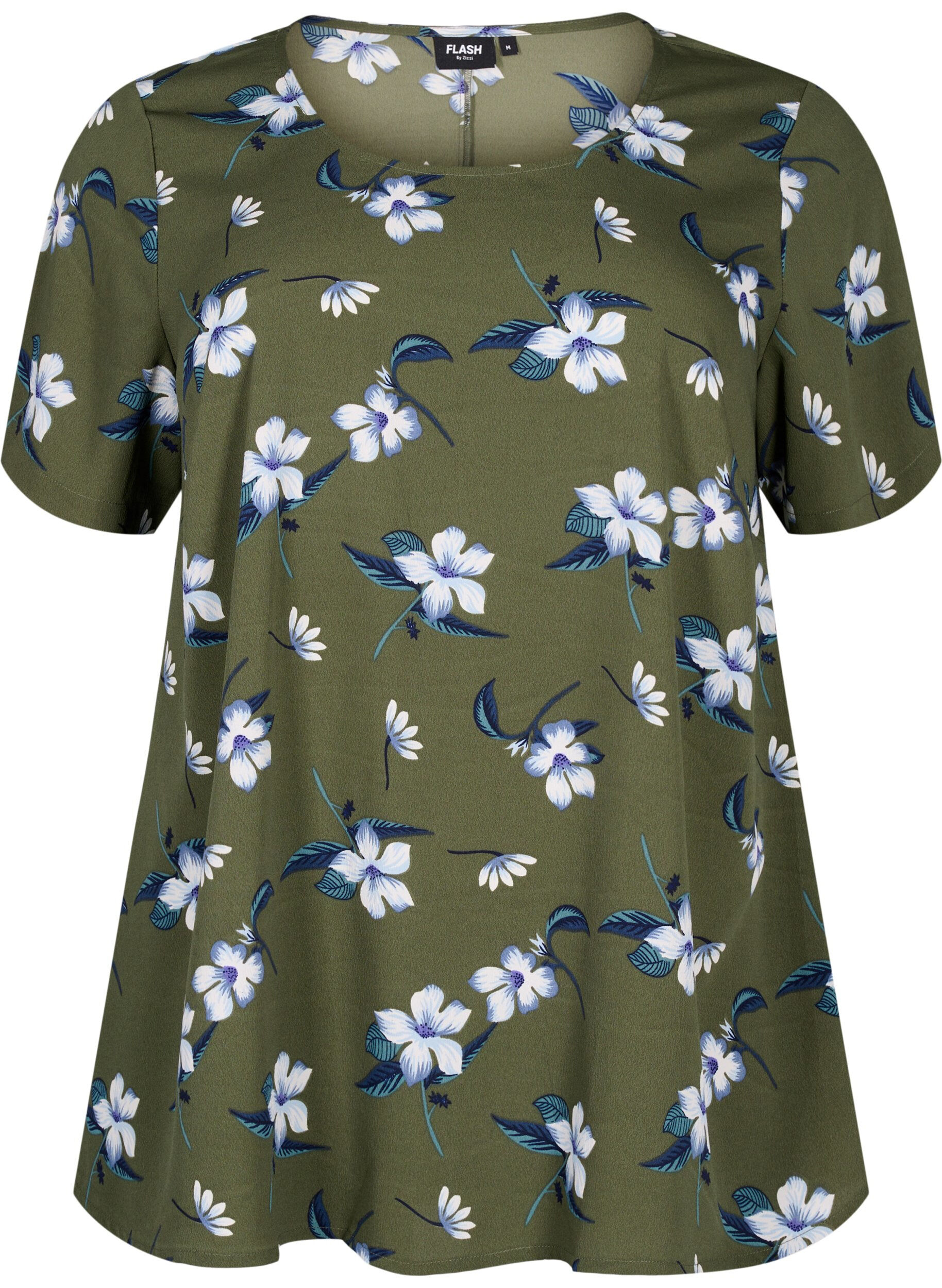 ZizziFLASH &ndash; Kurz&auml;rmelige Bluse mit Print, Olive Night Flower, Packshot image number 0