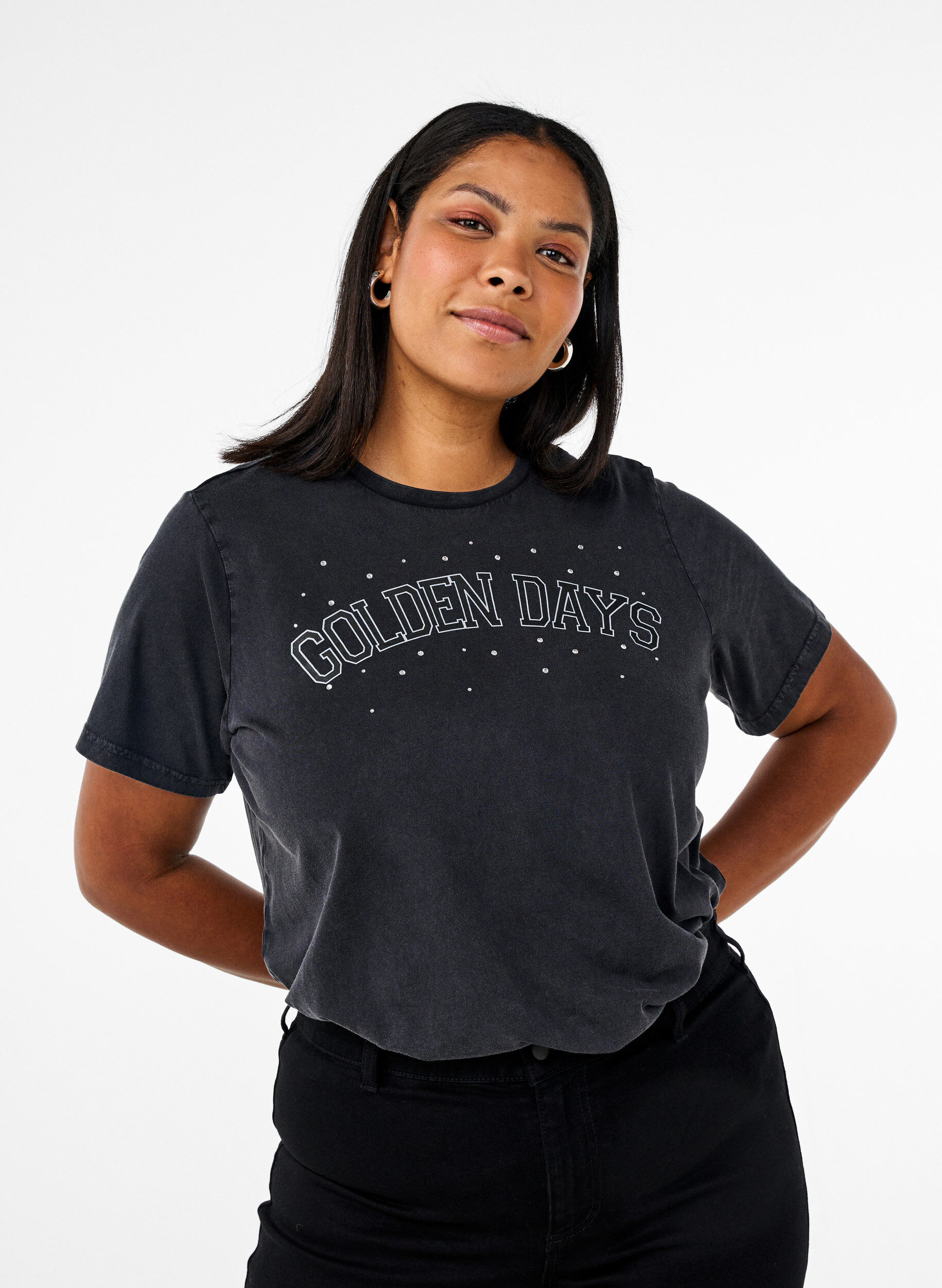 ZizziT-Shirt aus Bio-Baumwolle mit Grafikprint, Grau, Model image number 0