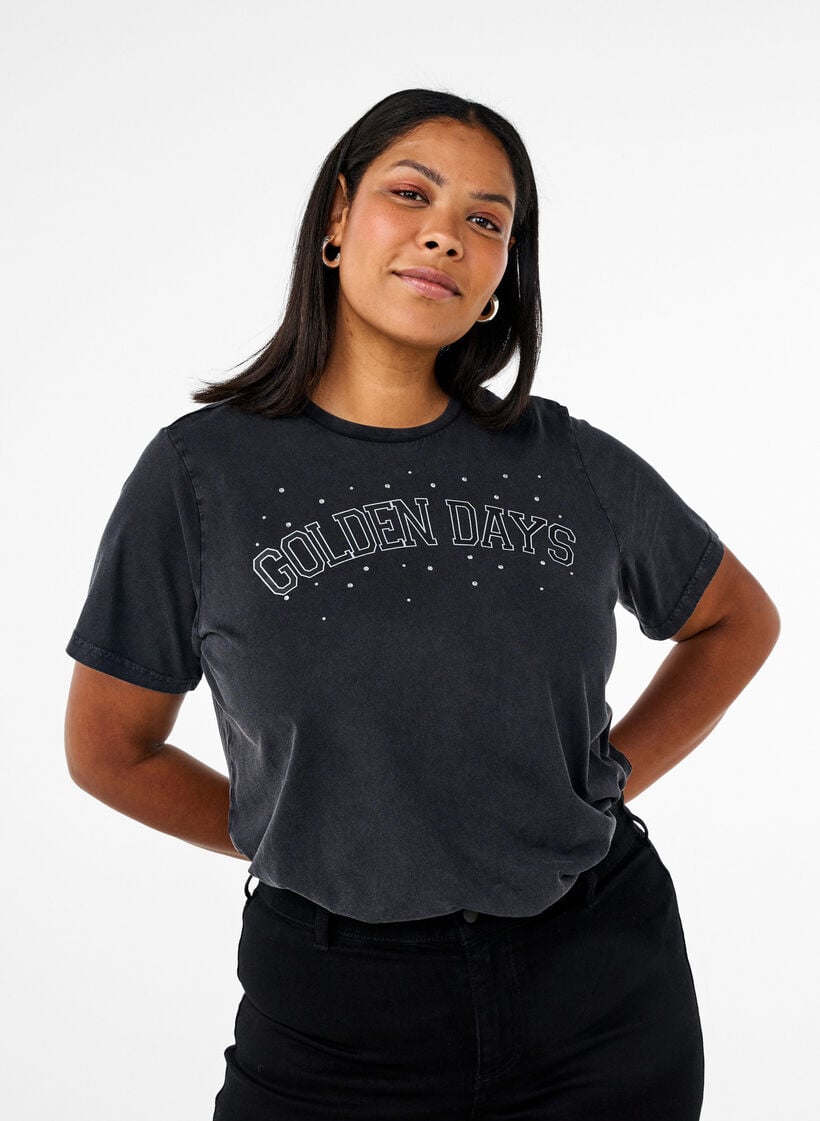 T-Shirt aus Bio-Baumwolle mit Grafikprint, Grau, Model image number 0