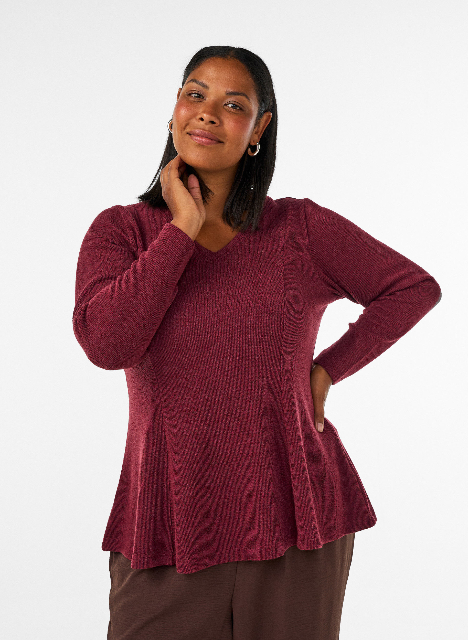 ZizziBluse aus Jersey mit gerippter Struktur und A-Linien-Passform, Rot, Model image number 0