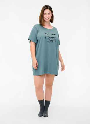Oversize Nachtshirt aus Bio-Baumwolle, Balsam Green, Model image number 2