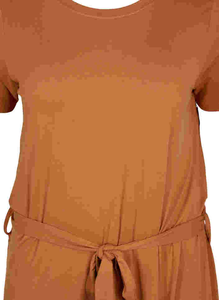 Kurzarm Kleid mit Taillengürtel, Pecan Brown, Packshot image number 2