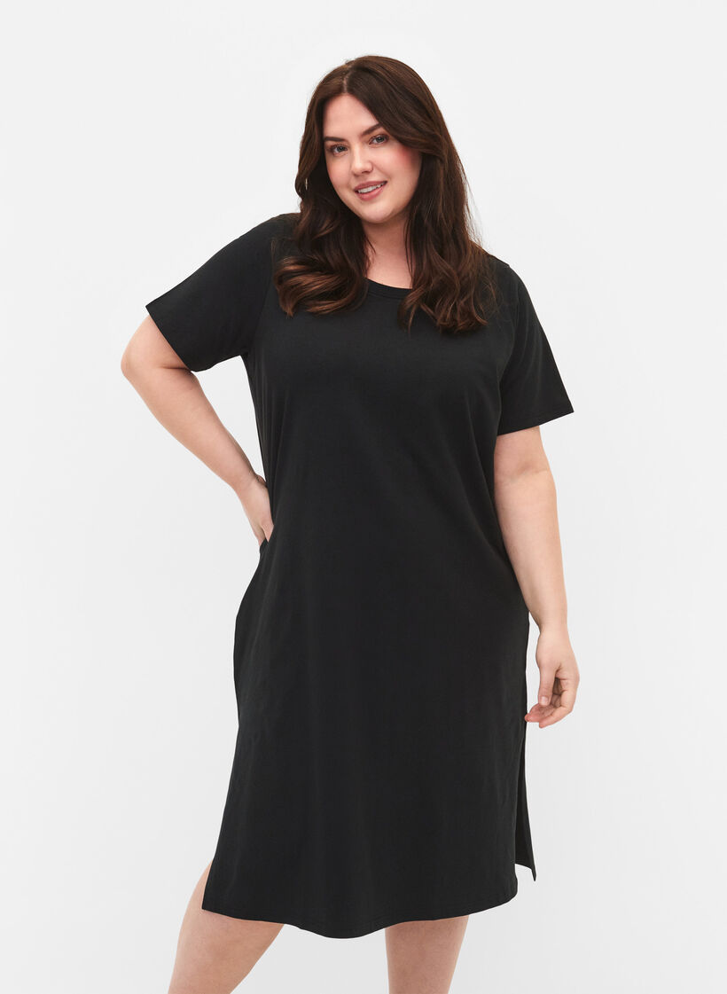 Baumwollkleid mit kurzen Ärmeln, Black, Model image number 0