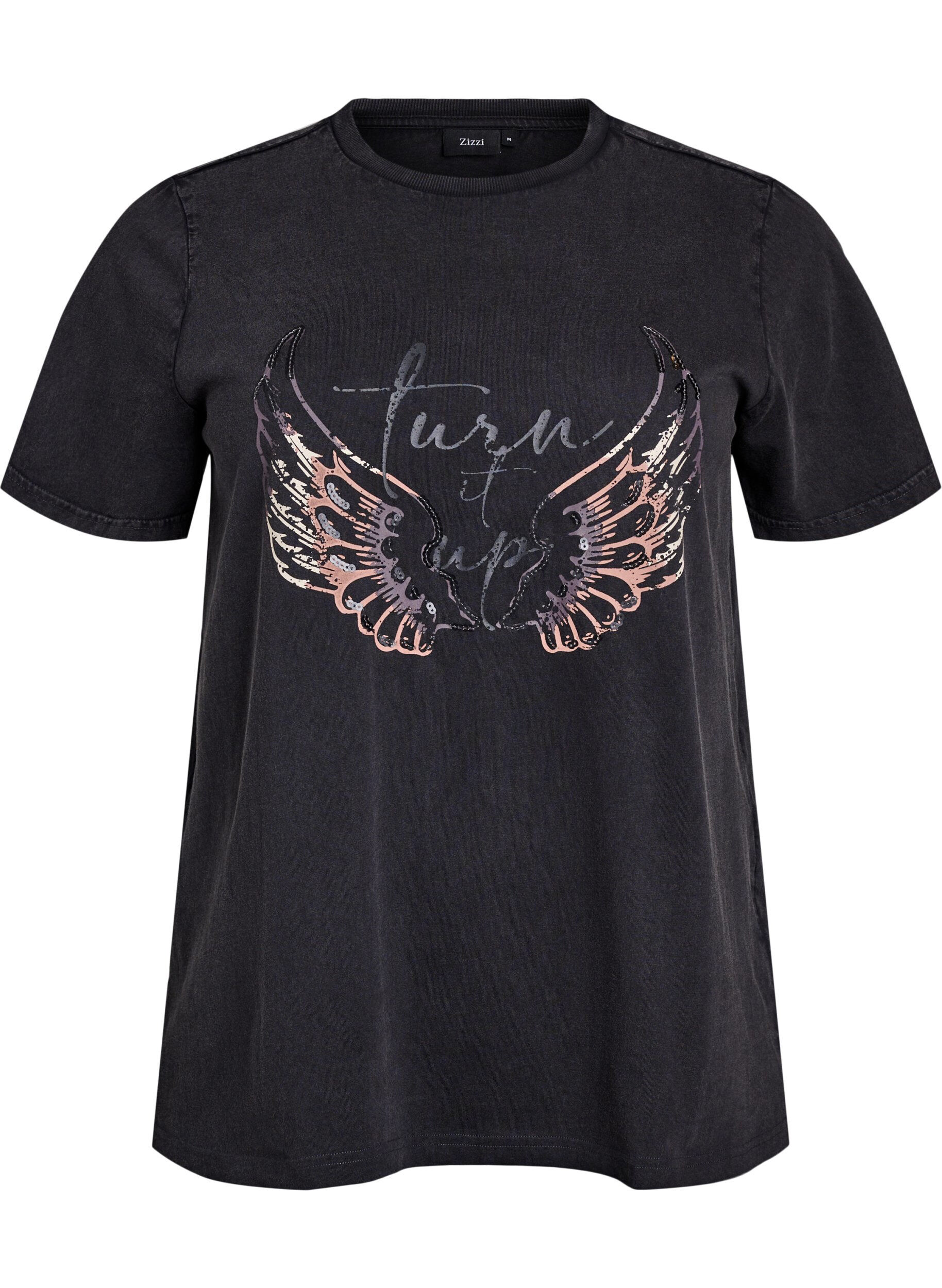 ZizziT-Shirt aus Bio-Baumwolle mit Statement-Print, Grau, Packshot image number 0