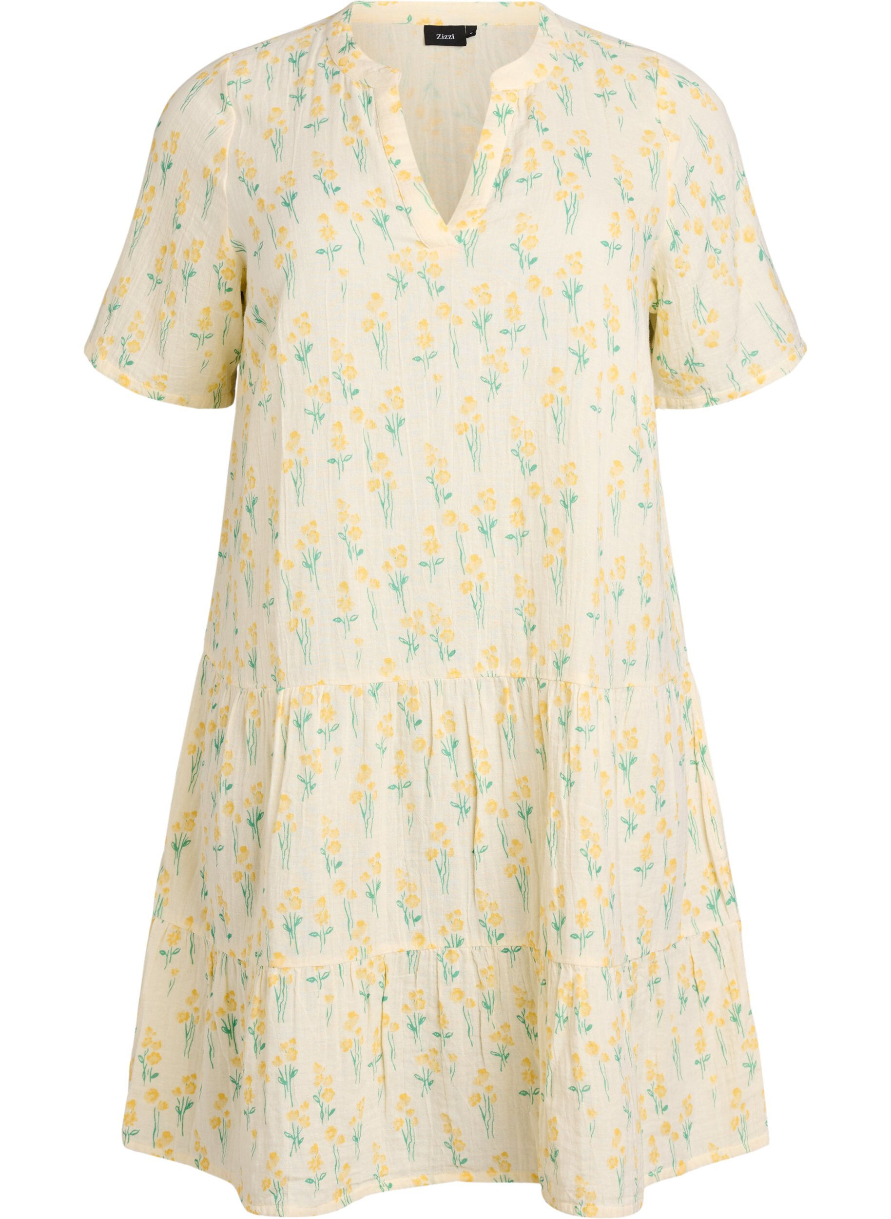 ZizziKurzes A-Linien-Kleid aus Baumwollmusselin, Gelb, Packshot image number 0